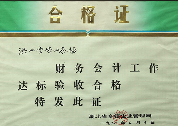 財務(wù)會(huì)計(jì)工作達(dá)標(biāo)驗(yàn)收合格證